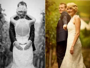 Hochzeitsfotograf mit wundervollem Brautpaar in den Weinbergen.