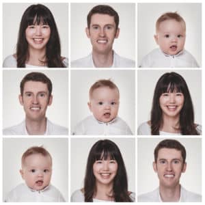 moderne Familienfotos im Quadrat aus Portraits.