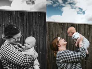 Beim Babyshooting in Mutterstadt hebt die Mutter ihr Kind in den Himmel