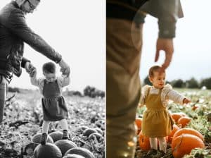 Fotocollage von Vater und Tochter im Feld.